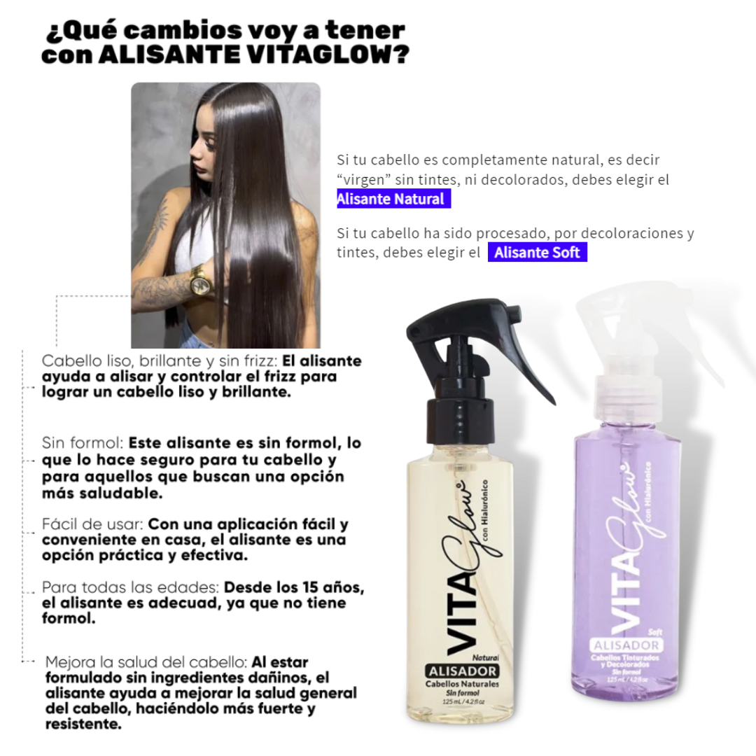 Vitaglow Natural Alisador Progresivo Revitalizante sin Formol con Col geno y cido Hilaur nico para cabellos naturales 4.2oz