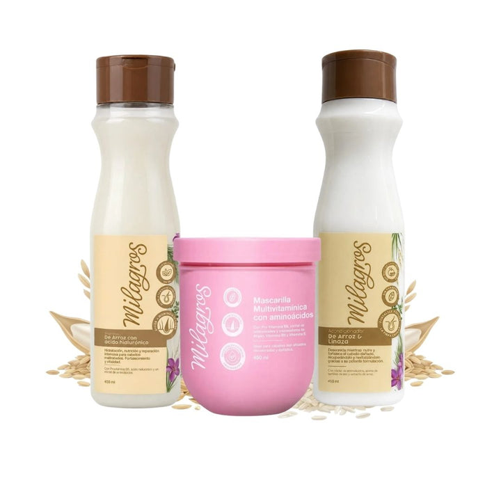 Home Kit 3 pack Milagros Hair Rice, Flaxseed and Amino Acids