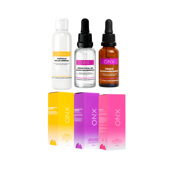 Onix Skincare Kit 3 Pack Serum Hialurónico 30ml + Despigmentante Onix 30ml + Protector Facial Solar 60ml