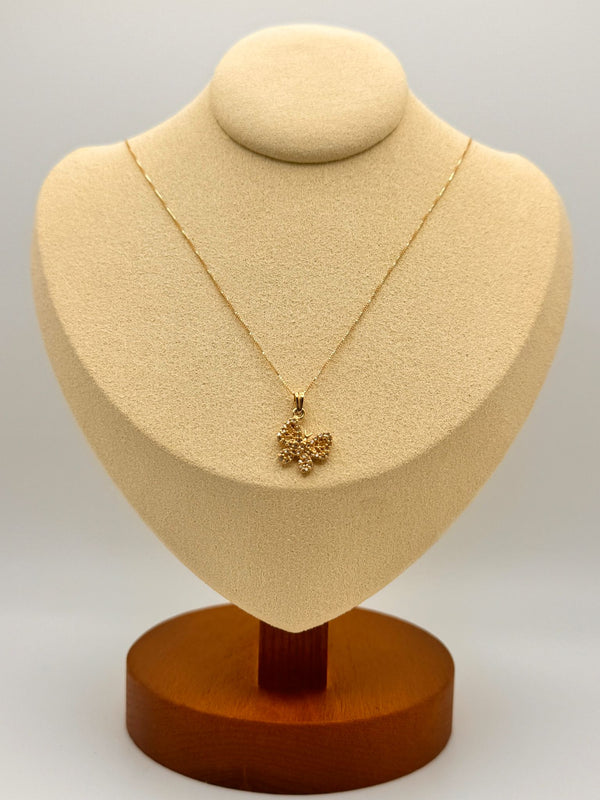 Chain Set (50cm) + Butterfly Pendant with Zircon Stones - 18 Kts Yellow Gold Jewelry