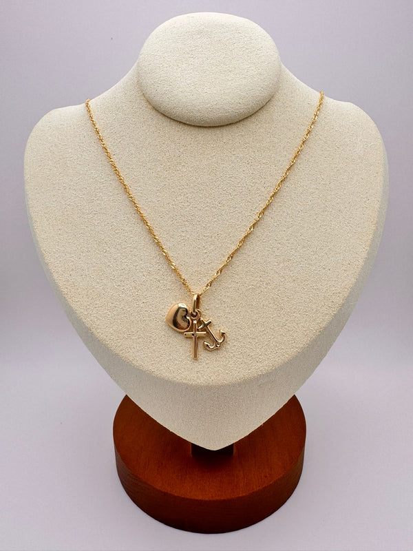Chain Set (50cm) + Anchor, Heart and Cross Charm Set - 18 Kt Yellow Gold Jewelry