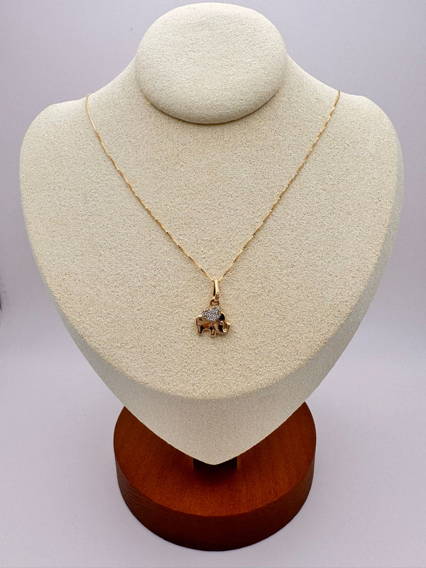 Chain Set (50cm) + Elephant Pendant with Zircon Stones - 18 Kt Yellow Gold Jewelry